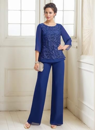 2 Pieces Mother of The Bride Pant Suits Lace Appliques Chiffon Wedding Pantsuits for Women Dressy4