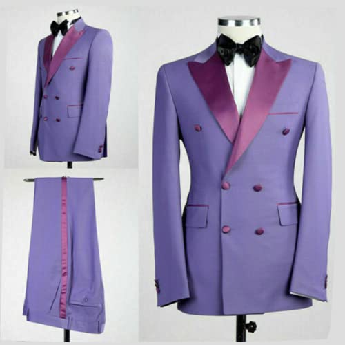 Kromoc Men's Party Prom Dinner Formal Suit Solid Two Pieces Peak Lapel Double Breasted Tuxedos4