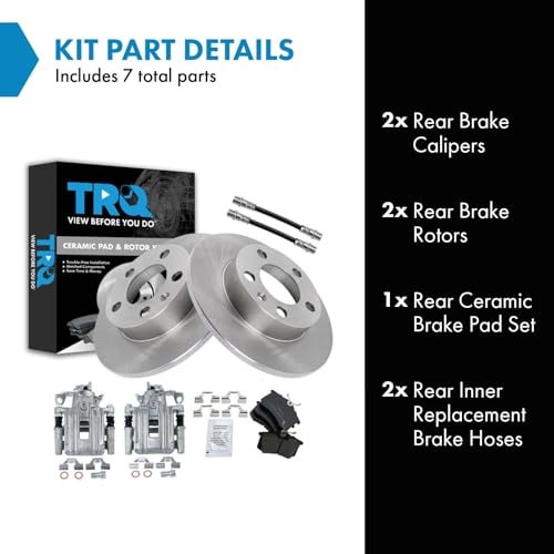 Image of TRQ Rear Brake Pad and Rotor Set Ceramic Rotors Calipers Compatible with 1999 Volkswagen Jetta