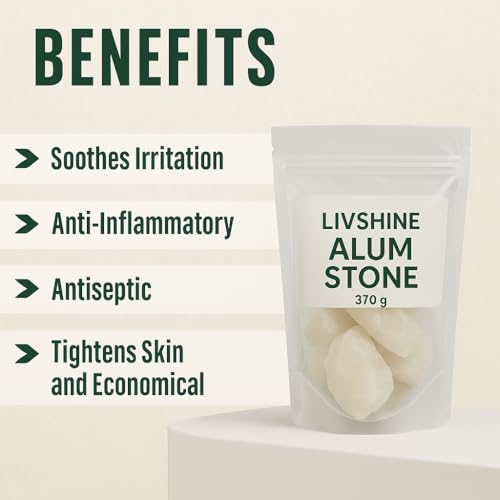 Image of Livshine Organic Phitkari Alum Stone for Face | Fitkari Stone for Skin Tightening, Water Purification, Shaving & Teeth Care | Premium White Crystals Fitkiri Alum | Gentle & Effective (870 Gram, Stone)