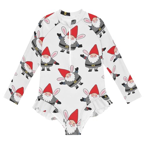 ALAZA Swimsuit for Girls Long Sleeve Rashguard Bathing Suit Gnomes Red Hat Quick Dry 4T