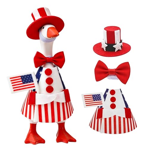 ZIOU 7 Inch Desk Goose Outfits, Patriotic 4th of July Desk Goose Costumes, Independence Day Festive Clothes for Magnetic Desktop Goose Statues, Memorial Day Summer Home Office Table Decor Accessories