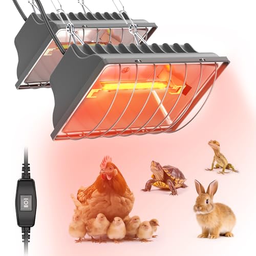 Chicken Coop Heat Lamp, 300W Brooder Heater for Chicks 9.84ft Cord UL Passed Heating Plate & Heat Lamp with Adjustable Hanging Height for Livestock Supplies Indoor Warmer(2 Pack)