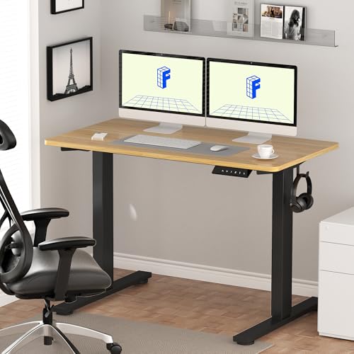 Image of FLEXISPOT EN1 One-Piece Standing Desk, Electric Adjustable with 4 Memory Presets, 176 LBS Capacity, Stable & Quiet, Seamless Desktop for Home Office & Dual Monitors, 55 inchx28 inch Maple
