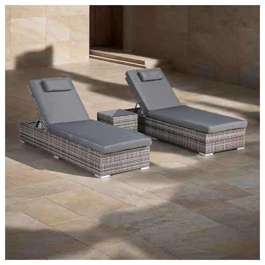 Club Rattan Harmony Sun Loungers with Side table in Grey Weave and Grey Cushions