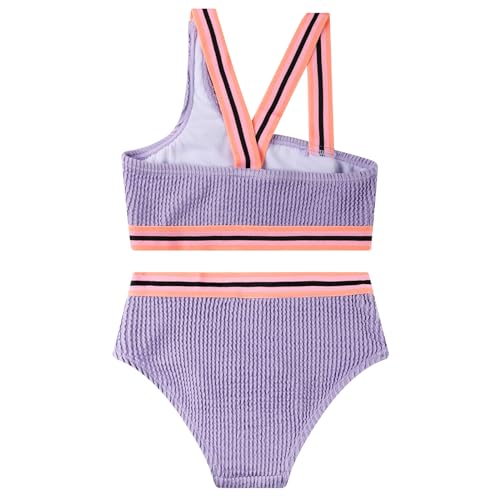 LIZENS Girls'swimwear Ribbed Two Pieces Color Block Swimsuits Bikini Set Kids Bathing Suit2