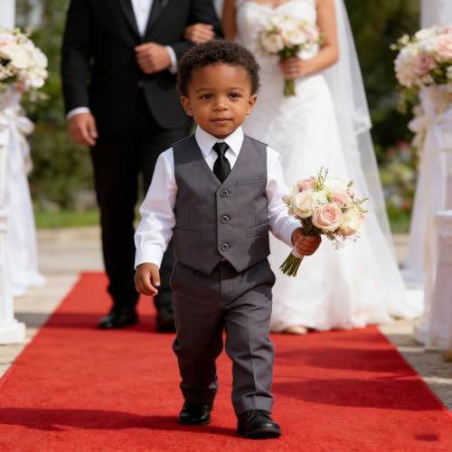 Image of Baby Boy Formal Suit for Toddler Infant Tuxedo Dress Suits | Little Gentleman, Wedding Ring Bearer Outfit, Vest Pants Long-Sleeve Shirt Tie, Birthday Party Christmas Prom, Classic