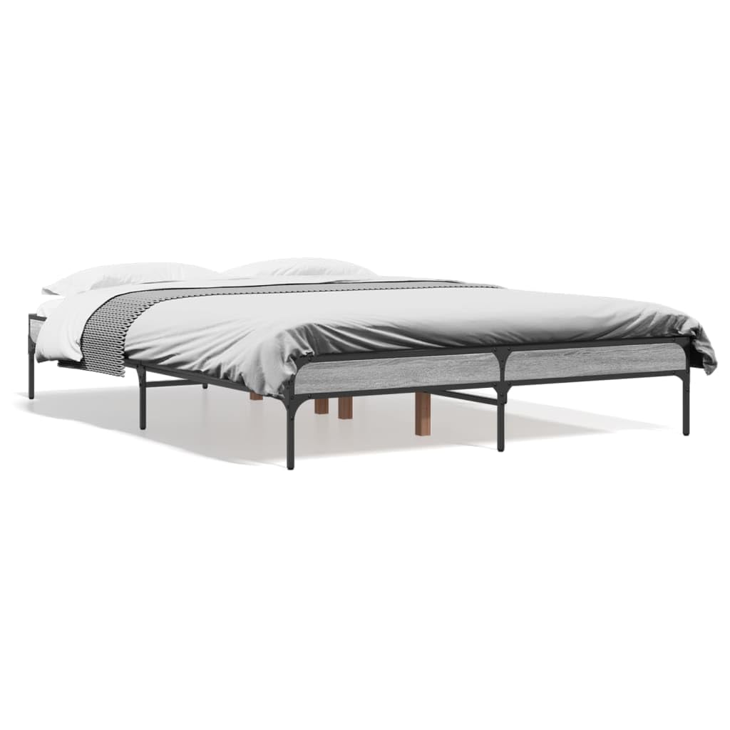 Sonoma Gray Bed Frame, 135x190 cm with Metal Legs & Plywood Slats | Features a robust platform structure that supports mattresses directly without needing a box spring.