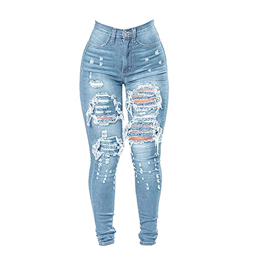 Maiyifu-GJ Destroyed Denim Skinny Jeans for Women - High Waisted and Stretchy with Ripped Accents