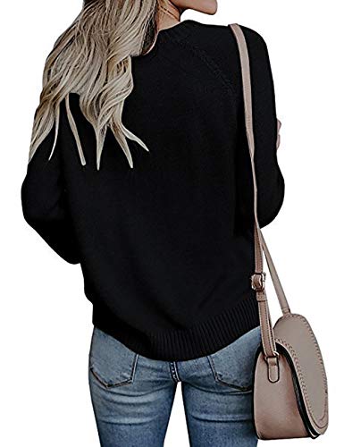 shermie Women's Pullover Sweaters Long Sleeve Crewneck Cute Heart Knitted Sweaters Black Medium