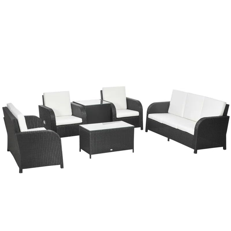 Image of 6 SeaterOutdoor /Patio /Garden /Pool Side /Terrace /Balcony /Porch /Backyard /Living Room /Cane Furniture Sofa Set Wicker Sectional Sofa All-Weather Rattan Conversation Sets(Off White)