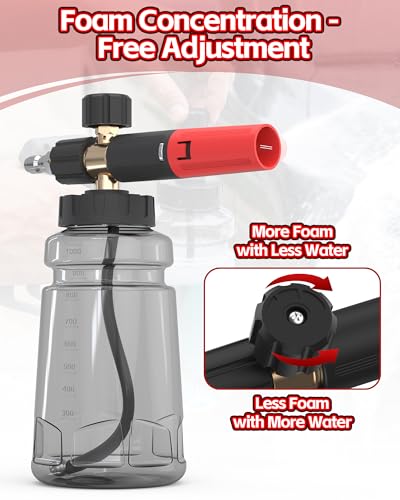 Image of Foam Cannon for Pressure Washer with 1 /4 inch Quick Connector, Wide Mouth Foam Cannon, Adjustable Soap Cannon for Car Wash, Additional 1.1mm Orifice Nozzle (Grey)