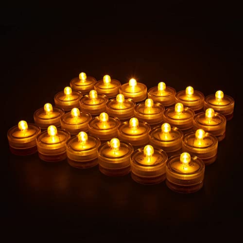 Hl Submersible Led Light,Amber Small Led Light,100 Hours Waterproof Flameless Led Lights Battery Powered For Wedding Home Vase Festival Party Decoration 24Pcs (Built-In 48 Batteries) #TOP6