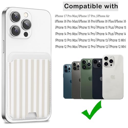 Image of Compatible with Magsafe Wallet Magnetic Card Holder -Beige Stripes Lines Cute Phone Wallets for Women Girls Pattern for iPhone 17 /16 /15 /14 /13 /12 Series,Card Holder Wallet Fit 3 Cards