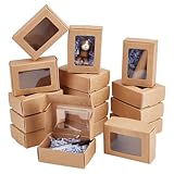 BENECREAT 30 Packungen Brown Kraft Paper Boxes 8.5x6x3cm Geschenkbox Aus Kraftpapier mit durchsichtigen Fenstern für Schmuck Speicher Display, Weihnachten, Hochzeit, Valentinstag
