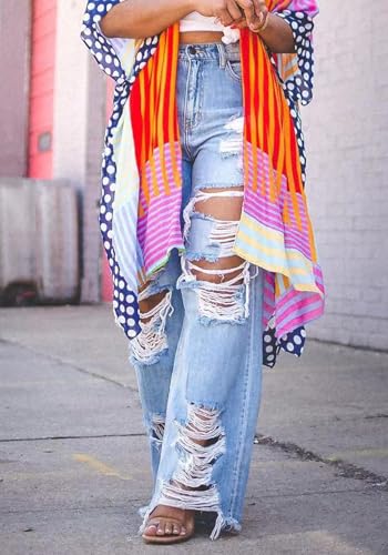 Ptorlio Women's Ripped Jeans Y2k Straight Wide Leg High Waisted Jean Distressed Baggy Denim Pants3