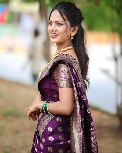 Image of Sugathari Women's Maroon Banarasi Kanchipuram Art Silk Saree for Women - Traditional Wedding & Party Saree with Blouse Piece - Ethnic Indian Silk Saree for Bridal, Festive (KS-156)