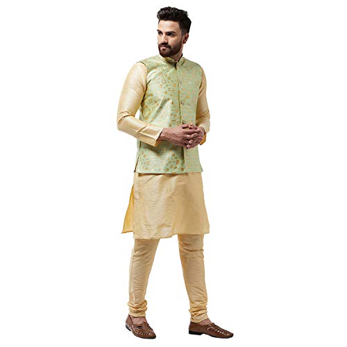 Image of Sojanya (Since 1958 Men'S Silk Blend Kurta Pyjama & Nehru Jacket Combo