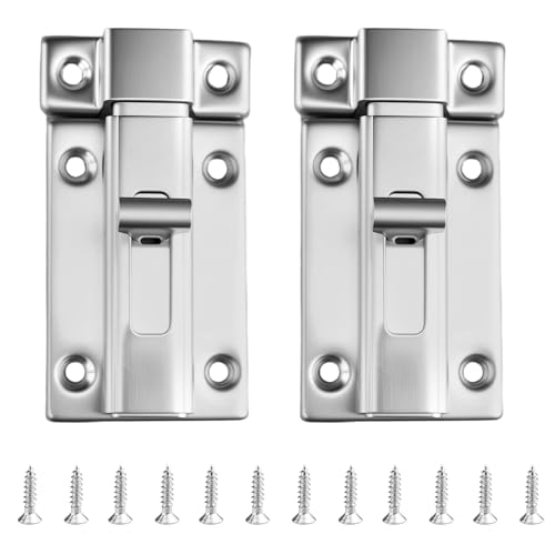 2 Pezzi piccole serrature scorrevoli in metallo, chiavistello piccolo, bulloni per serratura della porta, con 12 viti abbinate, per porte, armadi, finestre, scatole, bagni, giardini