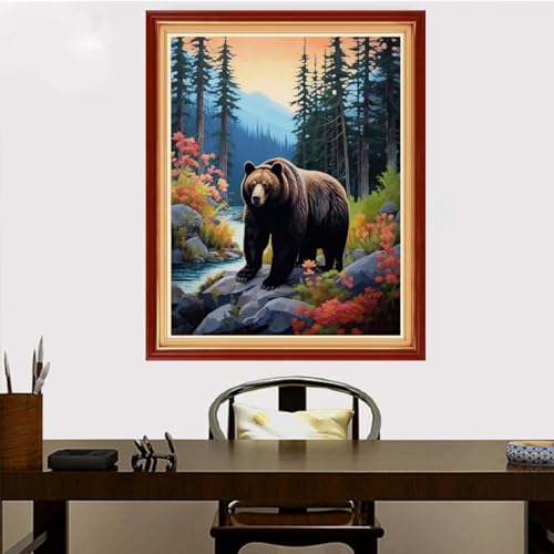 Image of Redxing Stamped Cross Stitch Kits Embroidery kit for Beginners Adults Full Range of Embroidery Patterns Starter Kits DIY Printed Cross Stitch Kits Needlepoint Kits 11CT-Forest Bear 16x20 inch