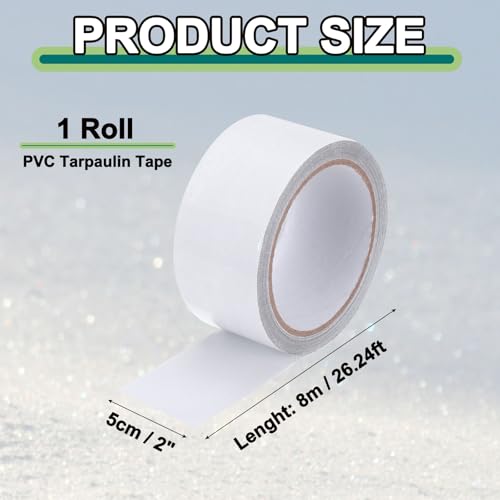 Image of PATIKIL Awning Repair Tape 2 inch x 26ft Waterproof Canvas Tape High Adhesive Tear Repair Patch Kit for PVC Tarpaulin Tent Awning Fabric RV Sail Boat Cover, White