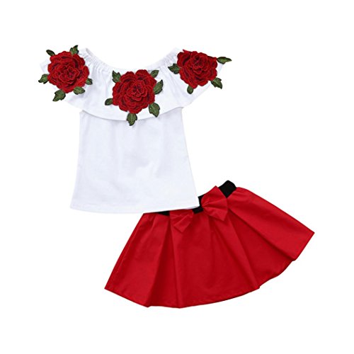 2019 Toddler Bambina Camicie Senza Maniche con Ricamo sulle Spalle Top Rosa tutù Gonne 2 Pezzi di Vestiti per Baby Girl -Calculator® (Bianca, 4-5 Anno)