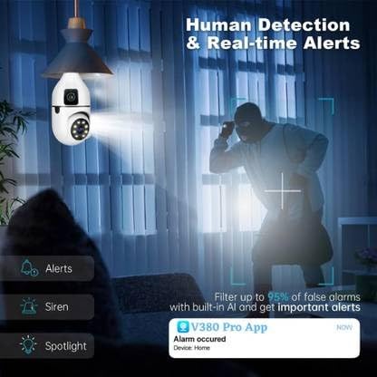 Image of 10MP (5+5MP) HD Bulb PTZ Indoor WiFi CCTV Security Camera with Dual Lens, Color Night Vision, Motion Tracking, Two-Way Audio & 128GB SD Card Support | 360 Pan Tilt Bulb Camera