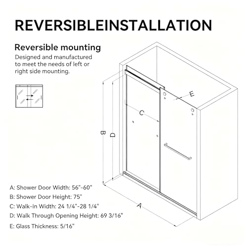 Image of Findepot Frameless Double Sliding Shower Door, 56-60 inch W x 75 inch H, 8mm Glass