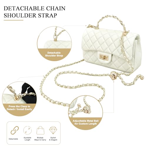 Image of M-ioi-M Small Quilted Crossbody Bags for Women,Leather Shoulder Bag with Gold Chain Strap,Metal Top Handle Flap Evening Purse