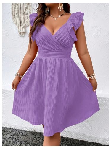 Image of Floerns Women's Plus Size Wrap Front Sweetheart Neck Ruffle Cap Sleeve A Line Dress