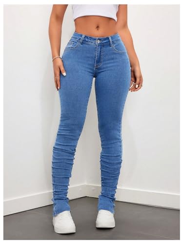 WDIRARA Women's Low Waisted Button Skinny Denim Pants Casual Stretch Long Jeans3