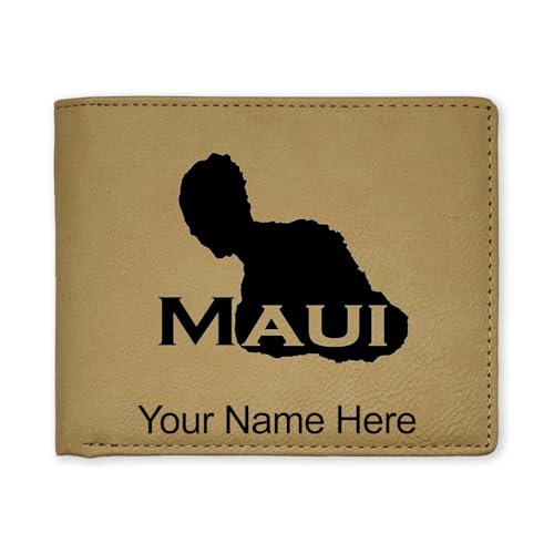 LaserGram Faux Leather Bi-Fold Wallet, Maui Island, Personalized Engraving Included (Beige)