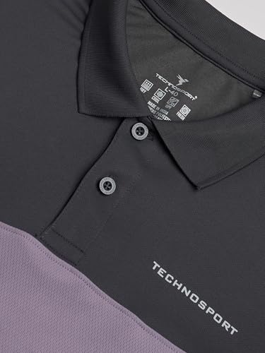 Image of TECHNOSPORT Men's Slim Fit Color Block Half Sleeve Polo Neck T-Shirt with Technocool+, UPF50+ Sun Protection for Gym, Sports & Regular Use