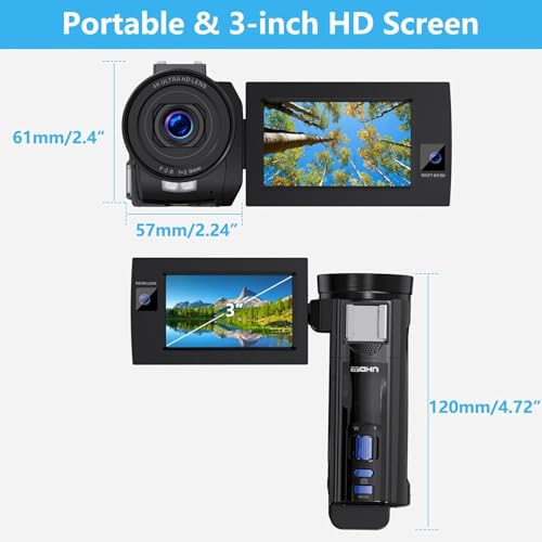 CAMWORLD Camcorder 5K with IR Night Vision Dual Lens 56MP Video Camera 16X Digital Zoom 3" Touchscreen Wifi Vlogging Camera for YouTube with 64GB SD Card Remote Control Microphone 2 Batteries - Image 5