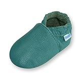 YIHAKIDS Baby Leather Shoes First Walking Moccasins Infants Boys Girls Soft Sole Toddler Crawling Slippers (Cyan,12-18 Months)