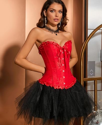 Image of SZIVYSHI Corset Tops for Women, Bustier Shapewear Lingerie, Lace Waist Push Up Bodysuit
