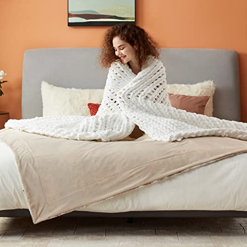 Bedfolks Chunky Knit Blanket - Cream White Jumbo Chenille Yarn 100% Hand Knit, Soft And Fluffy Chenille For Couch, Sofa, Bed, Home Decor, 60" X 80" #TOP5