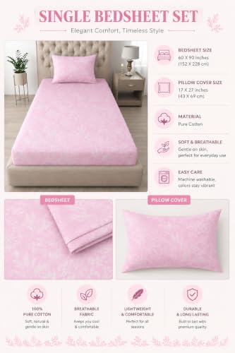 Image of Amazon Brand - Umi Elegant Printed Single Bedsheet 60x90 Inch | 100% Soft Cotton 160 TC | Single Bed Sheet with Pillow Cover 17X27