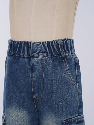 JEYPINMI Youth Girls Wide Leg Baggy Trousers Boyfriend Denim Pants with Pockets High Waist Cargo Jeans4