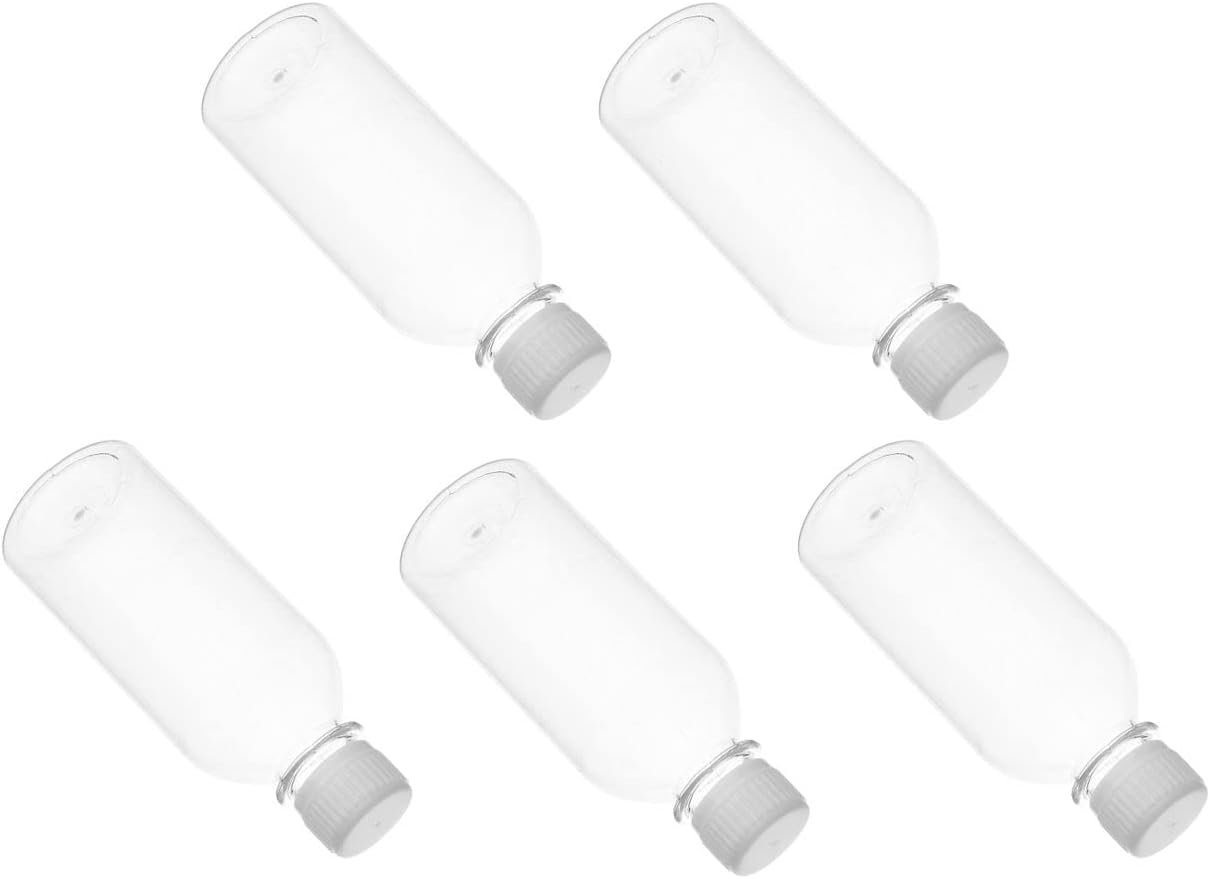 Bettomshin 200ml Plastic Lab Chemical Reagent Bottle Small Mouth Liquid/Solid Storage Container Clear Bottles Tamper Evident White Caps 5Pcs
