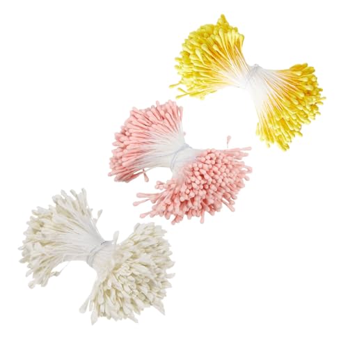 THXFUNAREA 1140 limpiadores de pipas de flores, estambre con dos cabezas de perlas,Dorado, blanco y rosa, limpiador de silbatos, hecho a mano, flores hechas a mano, para decoración de flores