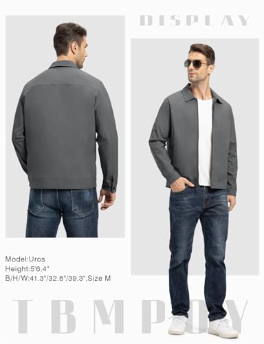 Tbmpoy Men'S Lightweight Jackets Casual Windbreaker Stylish Light Fall Golf Full Zip Up Work Dress Business Deep Gray L thumb #5