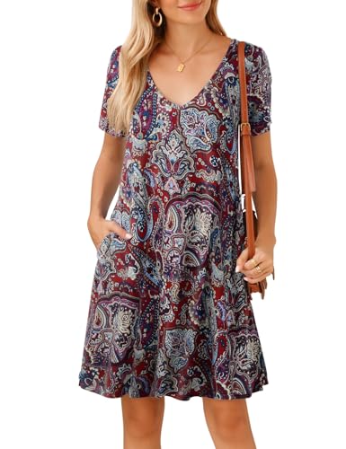 Image of JollieLovin Women T Shirt Plus Size Summer Swing Dresses Short Sleeve V Neck Loose Casual Dress(L-5X)