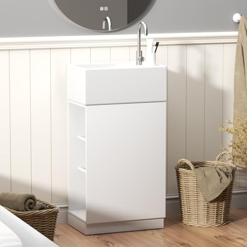 TWSOUL Lavabo con armario bajo, armario bajo lavabo de 40 cm de ancho, armarios de baño, juego de muebles de baño con lavabo para baños pequeños, baño de invitados, 40 x 20 x 100 cm (blanco)