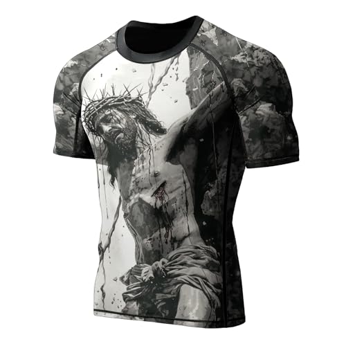 Desantiago Rash Guard for Men BJJ, Compression Shirts Short Sleeve Activewear Cotton Spandex