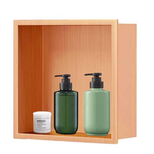 Estante de baño integrado de acero inoxidable 304 montado en la pared para champú y artículos de tocador, pared duradera con acabado ligero, color naranja