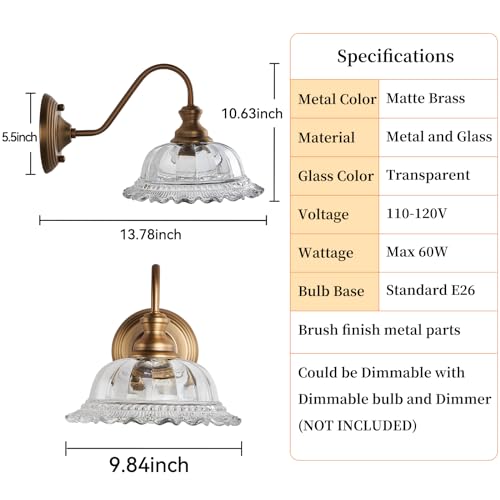 Image of HDDFL Vintage Wall Scone Bedside Wall Lamp Matte Brass Bedside Light Fixtures Antique in Door Lighting Fixture for Living Room Porch Staircase Drawing Room Bedroom