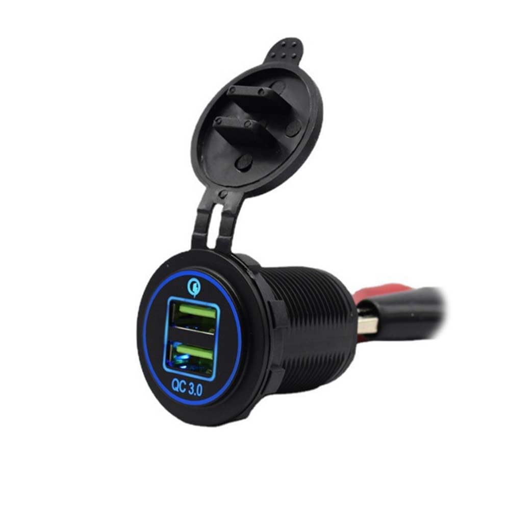 USB Fast Charging Charger Modified Dual QC3.0 with Blue Light Input 12/24V Output 5V for Marine Truck Motorcycle Car etc