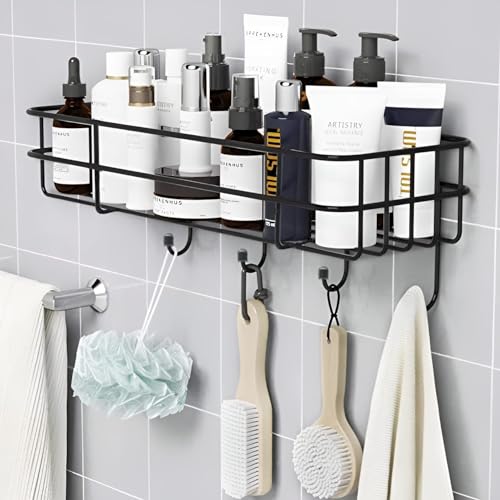 Image of ARQUIN Bathroom Organizer Without Drill Wall Shelf Self Adhesive Bathroom Shelf for Wall with Magic Stickers GI Steel Bathroom Accessories Set - Pack of 1 (Black, CED Powder Coated)