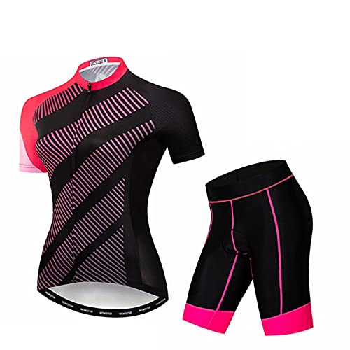 Weimostar Conjunto feminino de jérsei de ciclismo manga curta para bicicleta camisa 3D pad calças ju
